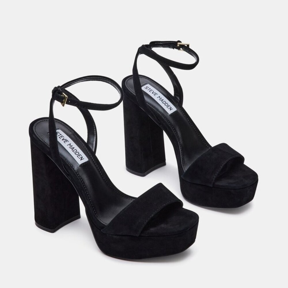 NWB Steve Madden Black Suede Women's Platform Heels Size 9